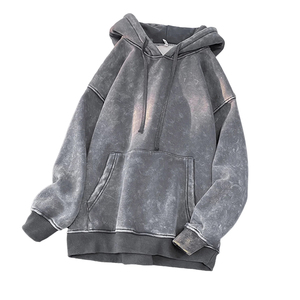 Fabricantes de ropa profesional, Sudadera con capucha desgastada con lavado ácido personalizado para hombre, ropa informal recortada cuadrada de gran tamaño para invierno - Product Image 5