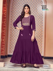 ชุด anarkali kurti ชุดสูทยาวชุดสูท kurti ทำจากวัสดุผ้าชีฟองพร้อมซื้อจากผู้ผลิต gujarat - Product Image 4