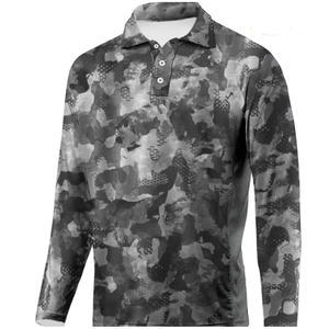 เสื้อโปโลแขนยาวสำหรับผู้ชายผ้าสแปนเด็กซ์โพลีเอสเตอร์พิมพ์ลายพรางป้องกันยูวีกันแดดผ้าสแปนเด็กซ์แบบกำหนดเองแห้งเร็ว - Product Image 3