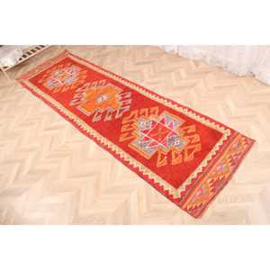 Herki Rug, 3.1x11.1 ft Vintage Rug, <b>Red</b> Bordered Rug <b>Wool</b> - Product Image 3