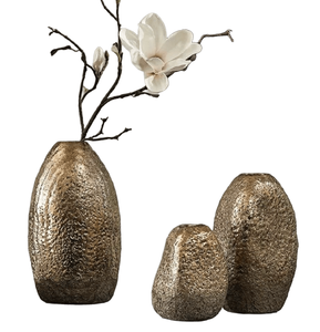 แจกันโลหะมีพื้นผิวแบบชนบทพร้อมแจกันตกแต่งลวดลายโบราณสำหรับบ้านไร่ที่ทันสมัยและของตกแต่งบ้านที่หรูหราร่วมสมัย - Product Image 1