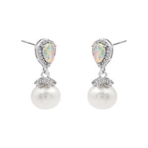 925 Sterling Silver Handmade Earrings Necklace <b>Set</b> Pear Faceted Cut Ethiopian Opal & 10 MM <b>Pearl</b> Gemstone Gold Plated Engagement - Product Image 3