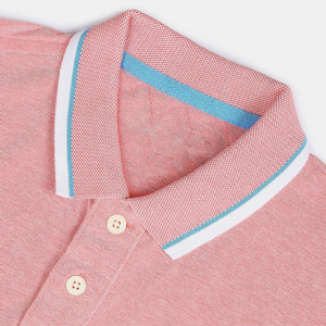 เสื้อโปโลชายสีชมพู แขนสั้น ผ้าฝ้ายเนื้อนุ่ม ระบายอากาศดี ดีไซน์ถัก กระดุมหน้า ทรงปกติ - Product Image 4