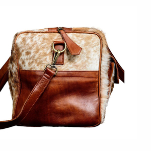 Bolsa de viaje grande de diseño superior 2024, lona de cuero de vaca de primera calidad, cierre de cremallera, bolsas de fin de semana de noche a la moda - Product Image 4