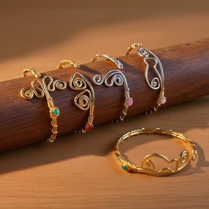 Pulsera con Acentos de Piedras de Colores, Envuelta en Alambre Chapado en Oro y Plata, para Reventa de Moda - Product Image 3