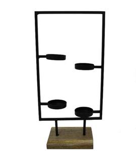 Porte-bougie T-light de style classique fait à la main, en fer noir mat, bois, imperméable, support de bougie en gros, couleur noir mat fantaisie - Product Image 3