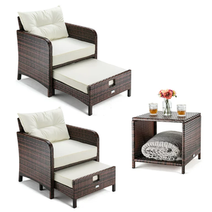 Pamapic 5-piece beige <b>wicker</b> patio <b>furniture</b> set with coffee table and ottoman for <b>outdoor</b> use. - Product Image 4
