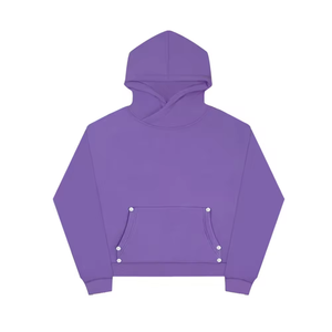 Sweat à capuche en molleton uni teint en gros poids 500 g/m², coupe régulière pour homme, avec boutons métalliques, personnalisable - Product Image 2