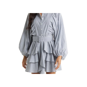 Vestido Informal de Boutique Vici Collection ODM, Blanco/Azul Marino, Talla Pequeña, con Volantes Transpirables y Cintura Drapeada, para Mujer de Oficina - Product Image 2