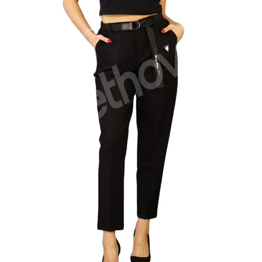 महिलाओं के कपड़े काले बेल्ट वाले पैंट दैनिक उपयोग के लिए उपयुक्त हैं 100 पैंट धोने योग्य कपड़े