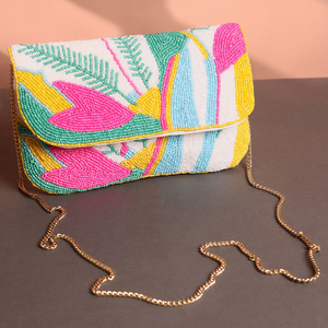 Bolso de mano de algodón suave de lujo para mujer al por mayor hecho a mano elegante cuentas de cristal multicolor plumas de moda por glowin fashion - Product Image 2