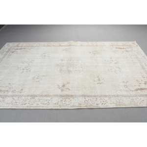 พรมวินเทจสไตล์ตุรกี ขนาด 5.5x9.3 ฟุต พรมขนาดใหญ่ สีขาวน้ำตาล พรมขนสัตว์แท้ - Product Image 2