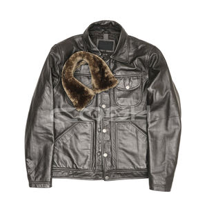 Veste en cuir noire pour homme, style streetwear, avec col rabattable - Product Image 3