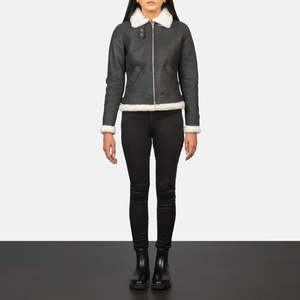 เสื้อแจ็คเก็ตบอมเบอร์หนัง PU รุ่น Sherilyn B-3 สีดำขาว กันลม ตกแต่งปักลายแบบสั่งทำพิเศษ เหมาะสำหรับฤดูใบไม้ผลิและฤดูใบไม้ร่วง ผลิตจากโพลีเอสเตอร์และผ้าฝ้าย - Product Image 3