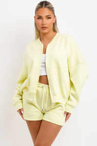 Premium personnalisé citron 2 pièces femmes blouson aviateur et short ensemble de survêtement femmes à capuche et ensemble de survêtement court femmes ensemble 2 pièces - Product Image 4