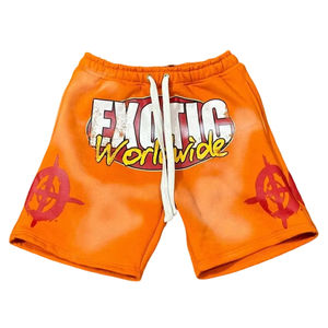 Pantalones cortos de algodón lavados con ácido y piedra con parche bordado de gran tamaño descolorido informal personalizado para hombre - Product Image 4