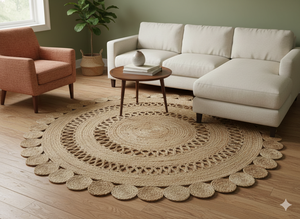 Tapis en jute tressé de style moderne, motifs floraux Payal Tikki, écologiques, antidérapants, adaptés aux animaux domestiques, résistants aux taches, à poils plats - Product Image 2