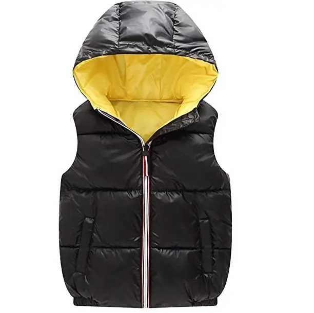 Polyester Nylon Men Hooded Black Zip Up Plain Padded Sleeveless Vest jacket Hot Sale Outdoor Winter Fall Waterproof Rain Jackets