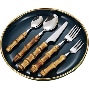 Juego de cubiertos de bambú ecológicos de 30 piezas Asas de acero inoxidable Apto para lavavajillas para 6 obsequios - Product Image 1