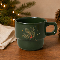 Mug à café en céramique personnalisé pour Noël, imprimé OEM, cadeau de fêtes, empilable, style rétro, pour thé et lait, pour la maison, le café, vente en gros