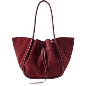 Sac fourre-tout en daim de haute qualité avec fermeture éclair, grande capacité, couleur bordeaux, sac à main à bandoulière pour le bureau et l'usage quotidien - Product Image 5