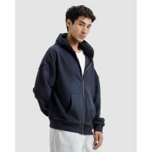 Sweat à capuche zippé 100 % coton délavé à l'acide, taille XL, avec logo brodé, en tissu French Terry, motif uni imprimé - Product Image 5