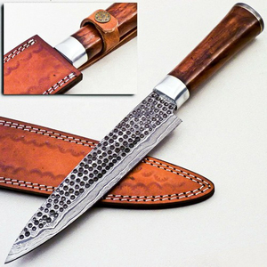 Cuchillo de chef de estilo japonés personalizado hecho a mano, acero damasco con mango de madera y Funda de cuero puro, cuchillo de cocina - Product Image 6