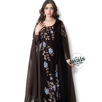 Abaya Caftan Longue en Chiffon et Velours, Modèle A-Line, Style Arabe, Modeste, Unie, avec Broderie Fantaisie, Paillettes et Cristaux, Longueur Ras du Sol