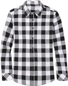 Tùy Chỉnh Phụ Nữ Màu Đen Trắng Flannel Áo Sơ Mi Sọc Cotton Giản Dị Dài Tay Áo Nút Xuống Top Cá Nhân Biểu Tượng Phụ Nữ Thời Trang - Product Image 1