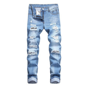 2023 mejor precio de los hombres de cintura alta de moda sólido de alta calidad de algodón recto fino pantalones vaqueros al por mayor colección de pantalones - Product Image 4