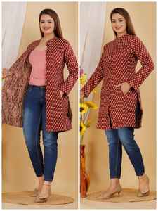 Custom Made Printed Cotton Kantha Stitch Long Reversible Jackets with Block Printed Fabrics Ideal for Resale in Small Motifs. - Product Image 5