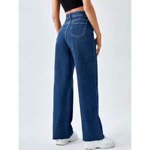 OSCA INTERNATIONAL Jean en denim bleu pierre pour femme, taille haute, coupe droite, jambe large, 100% coton, écologique et durable - Product Image 3
