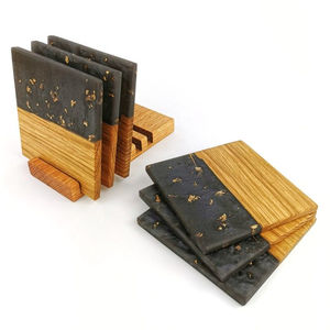 New Modern Diagonal Stripe Design Square Drinks <b>Coasters</b> Handcrafted Walnut Wood And <b>White</b> Resin <b>Coaster</b> Set For Home Decor - Product Image 4