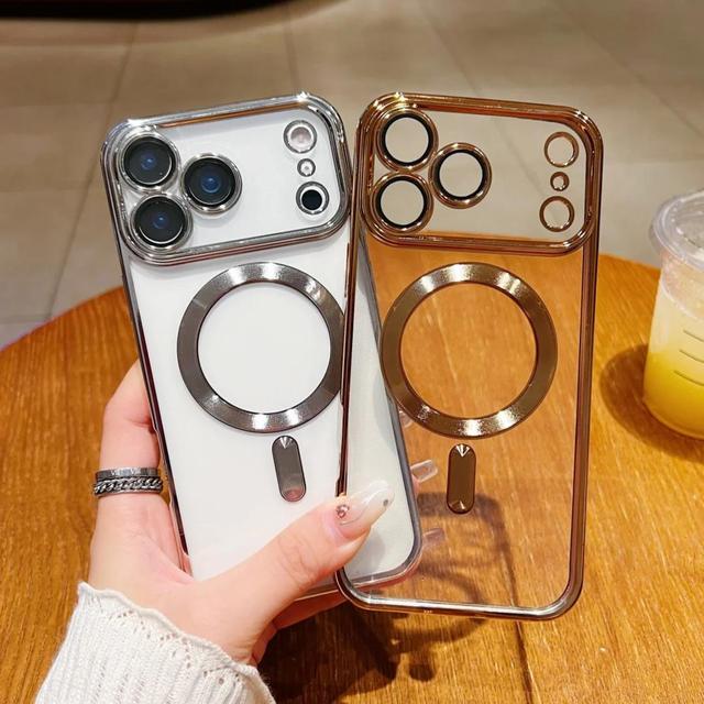 Luxury Plating Clear Magnetic Wireless Charge Phone Case for iPhone 17 Air 16 15 14 Plus 11 12 13 17 18 Pro Max Protection Cover