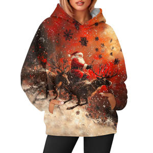 Sudaderas con capucha de gran tamaño de Navidad para mujer Sudaderas de lana Sublimado Casual Sudadera con capucha de manga larga con bolsillo y cordón - Product Image 6