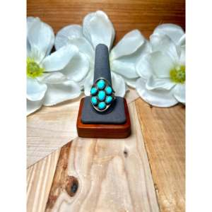 Emer Thompson Kingman Turquoise Sterling <b>Silver</b> <b>Boho</b> <b>Ring</b> Size 11.75 Smooth Cluster Marquise Shape Bezel Setting Everyday Wear - Product Image 1