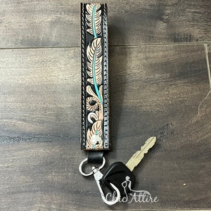 Durable Long Hand Tooled Leather Custom Wrist Strap Women's Lanyard Wristlet Keychain with Metal Clip Key <b>Chain</b> Key Holder Bulk - Product Image 1