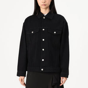 Chaqueta vaquera de mezclilla lavada negra de alta demanda para mujer, en el pecho y bolsillos diseñados para cierre de botones Mujer para todas las estaciones, comodidad - Product Image 1