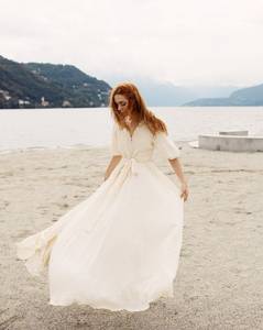 Robe portefeuille gaze devant bouton femmes coton robe de plage manches courtes lin Maxi robe respirant disponible grande taille à la vente en gros - Product Image 1