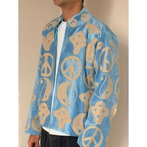 Blazer réversible en cuir de mouton à motif Yin-Yang en velours, col montant, manches longues, coupe-vent, finition florale, court, printemps - Product Image 2