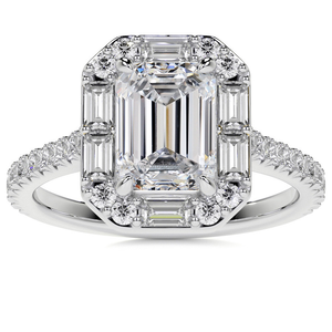 Anillo de diamante de moissanita redondo y Esmeralda en oro blanco, joyería con ajuste de punta, anillo de diamante de compromiso para mujer - Product Image 1