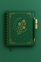 Carnet spirale LABON esthétique avec estampage doré motif fleur de lune, papeterie, journal avec porte-stylo et intercalaires à onglets