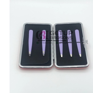 Pinzas Profesionales para Extensión de Cejas GETUP BROSONS IMPEX de Acero Inoxidable con Punta Puntiaguda, Recubrimiento en Polvo Morado, Logotipo Personalizado - Product Image 1