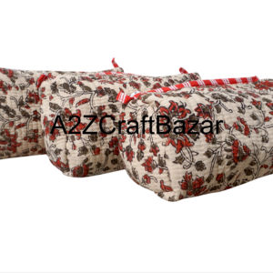 Quilted Toiletry Set Vintage <b>Makeup</b> Organizer for Travel Bridesmaid Cosmetic 3PC Pouch Set Hand Block Printed Boho Cotton <b>Vanity</b> - Product Image 1