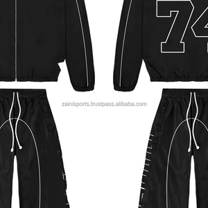 Conjuntos cortavientos de dos piezas transpirables con logotipo personalizado de talla grande, pantalones para correr sólidos, conjunto cortavientos para chaqueta de invierno - Product Image 3