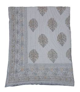 Grey Hand Block Print Kantha <b>Quilt</b> Kantha Bedspread Vegetable Dye Reversible Kantha Blanket Comforter Handmade <b>Throw</b> - Product Image 2