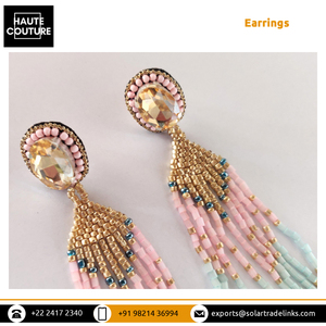 Pendientes de gota de flecos para mujer, piedras y cuentas hechas para fiesta nocturna, de fabricante indio, colección exclusiva - Product Image 5