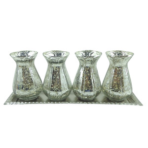 ถาดสี่เหลี่ยมพร้อมแจกันดอกไม้นิกเกิล4ชิ้นสำหรับตกแต่งบ้านเครื่องเงินโบราณใช้ในร้านอาหารสำนักงานโรงแรมการตกแต่งภายในบ้าน - Product Image 1