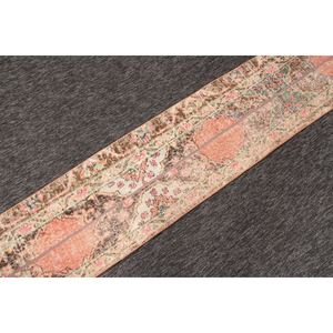 Alfombra pequeña vintage de 1.4x7.8 pies, marrón geométrica con elementos florales, alfombra turca - Product Image 3