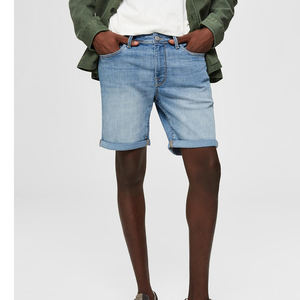 Pantalones cortos de mezclilla ajustados de verano para hombre, ropa de calle OEM cómoda de algodón azul de diseño personalizado, pantalones vaqueros informales de alta calidad - Product Image 2